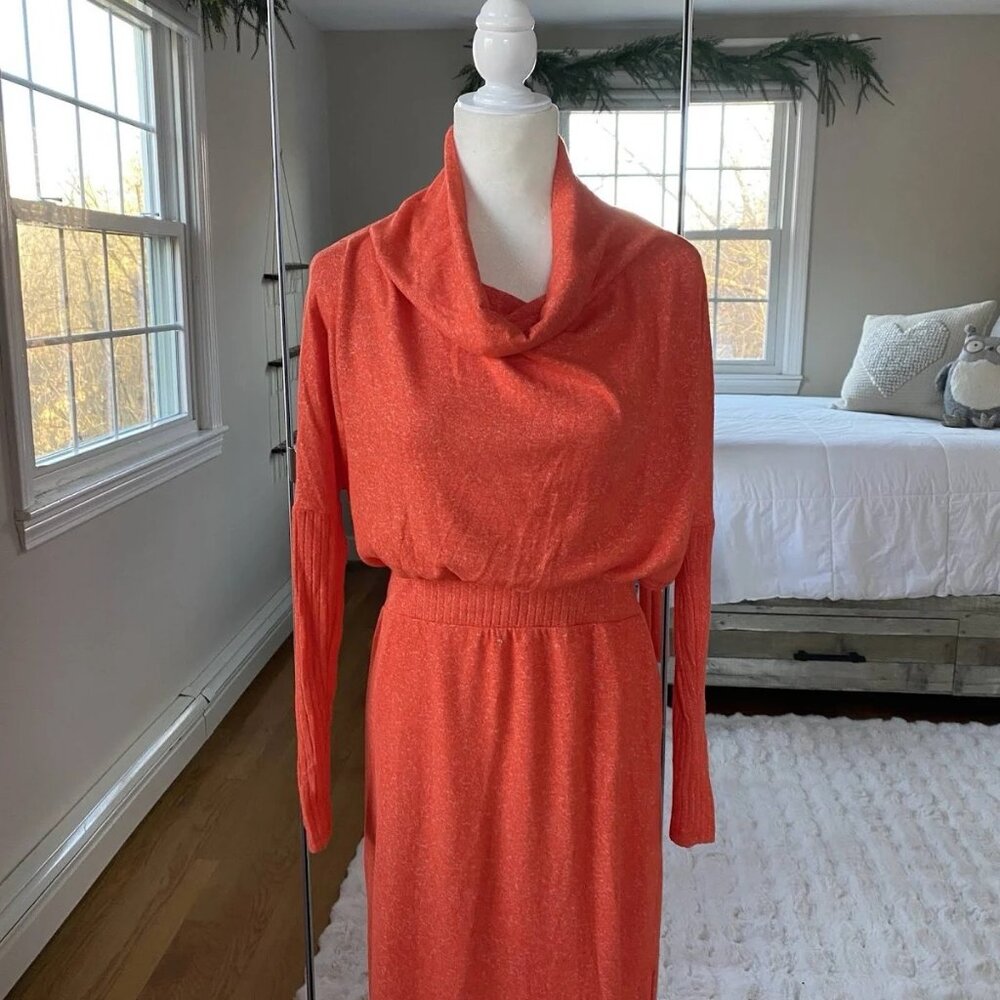 Daily Practice by Anthropologie Arabella Orange Draped Midi Dress Sz M